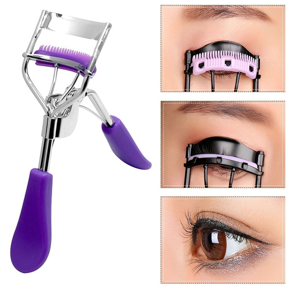Brainbow 1pc Woman Silver Eyelashes Curler Supplementer Clip with Black  Handle+3pcs Eyelash Curler Replacement Pads Makeup Tools